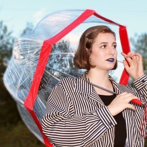 60s Clear Umbrella with Red Trim